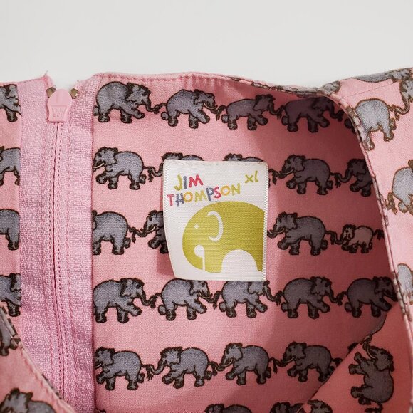 JIM THOMPSON Girls Elephant Dress XL Sleeveless Pink Bows Pockets Cotton - Picture 5 of 13